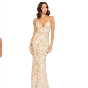 CHAMPAGNE STRAPPY BACK BEADED GOWN MAC DUGGAL